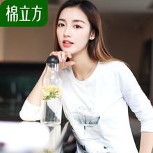 学院风纯棉打底衫女长袖棉立方2018秋装新款韩范宽松印花学生t恤图片