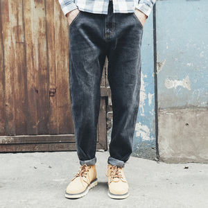 日系复古做旧牛仔长裤