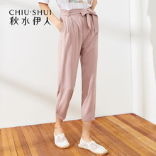 子简约直筒休闲女裤 腰带裤 新款 纯色九分裤 女装 秋水伊人2019夏装