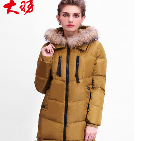 大羽鸭绒羽绒服女中长款加厚毛领中老年宽松大码羽绒衣反季清仓商品大图