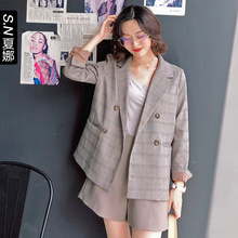 夏娜2018秋季新款女装时尚千鸟格子复古长袖西服chic小西装外套女图片