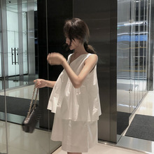 连衣裙2019夏装 娃娃裙v领双层连衣裙背心裙减龄韩风宽松显瘦无袖