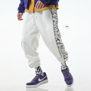 嘻哈串标涂鸦ins国潮白休闲hiphop裤