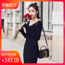 中长款针织长袖连衣裙女装2018秋冬装新款韩版潮秋季a字打底裙子图片