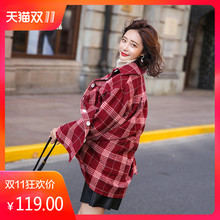 长袖红色格子衬衫女装春秋季2018新款韩版衬衣慵懒风上衣宽松小衫图片