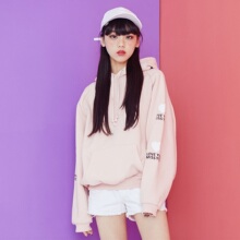 2018春秋季新款粉色早秋上衣宽松连帽加绒卫衣女装韩版学生外套潮图片