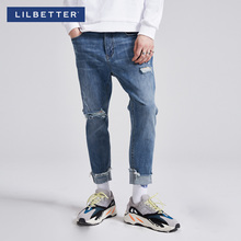Lilbetter破洞牛仔裤 休闲裤 潮青少年不规则牛仔裤 韩版 男乞丐裤