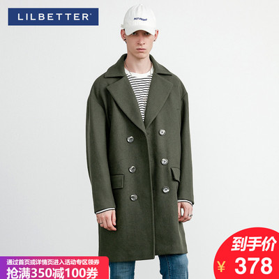 Lilbetter羊毛大衣男 冬季翻领宽松呢子外套落肩中长款毛呢风衣潮