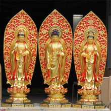 厂家直销树脂玻璃钢佛像彩绘西方三圣带背光站1米08西方三圣 神像