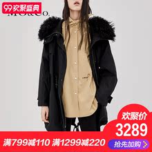 MOCO2018秋季新品羊毛领连帽纯色大衣外套MA183COT114 摩安珂图片