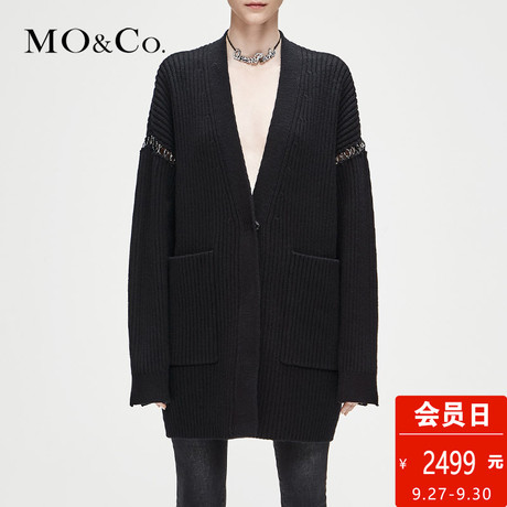 MOCO2018冬季新品个性V领金属环扣开襟毛衣MA184CAR304 摩安珂商品大图