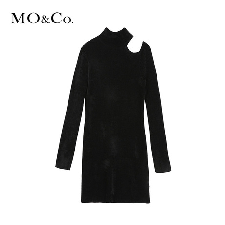 MOCO2018冬季新品个性露肩高领连衣裙MA184DRS311 摩安珂商品大图