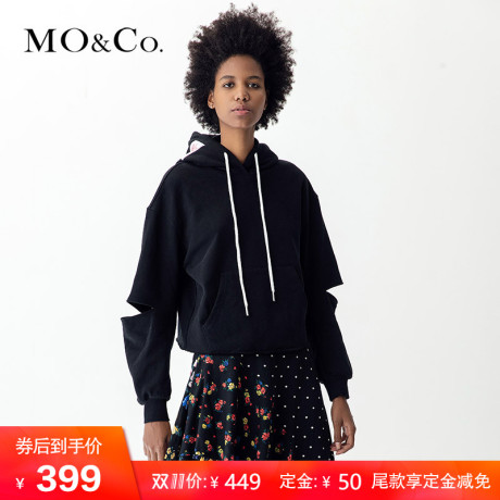 MOCO个性套头抽绳露肩切口连帽卫衣MA181SWS206 摩安珂商品大图