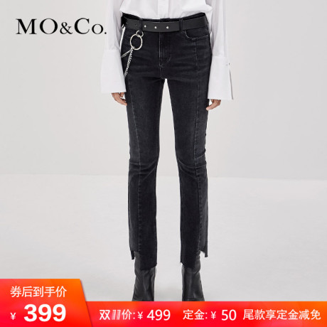 MOCO2018秋季新品不规则做旧磨白高腰牛仔裤MA183PAT407摩安珂商品大图