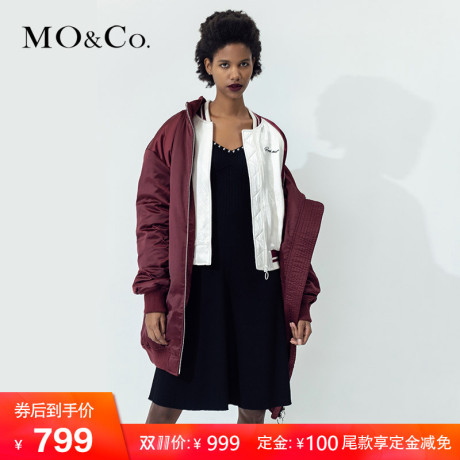 MOCO2018秋季新品立领刺绣棒球服女夹克外套MT183JKT106摩安珂商品大图