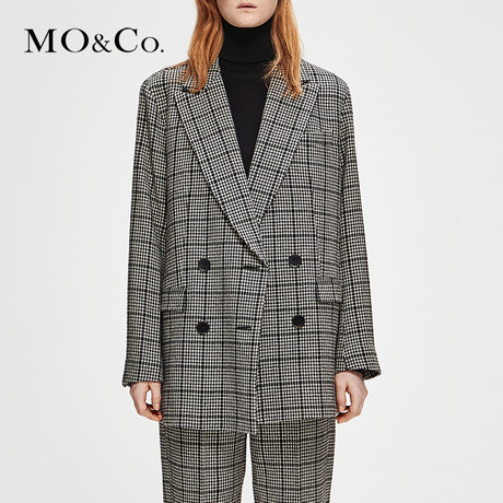 MOCO2018冬季新品双排扣翻领格纹西装外套MA184JKT120 摩安珂商品大图