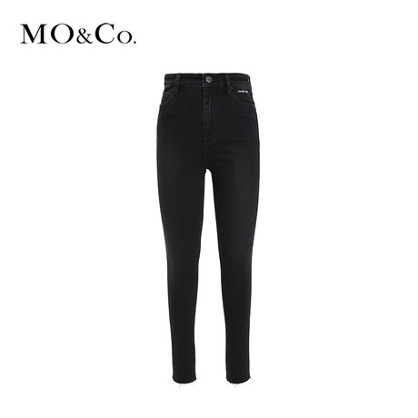 MOCO2018冬季新品修身字母刺绣洗水牛仔裤MA184PAT418 摩安珂商品大图