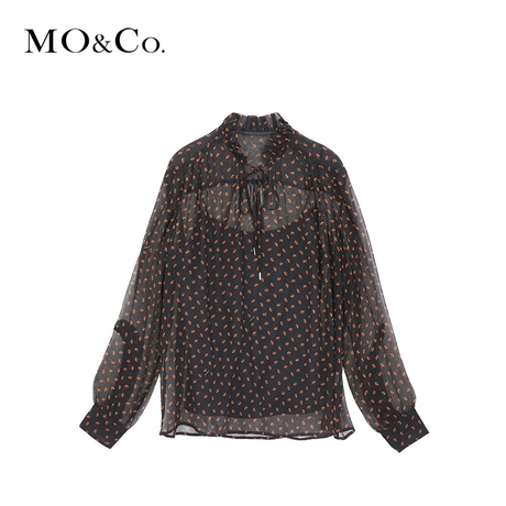 MOCO2018冬季新品性感V领飘带碎花真丝上衣MA184TOP101 摩安珂商品大图