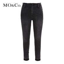 MOCO2018冬季新品做旧洗水流苏黑色牛仔裤MA184PAT413 摩安珂图片