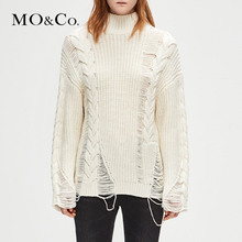 MOCO2018冬季新品个性粗织做烂摇滚毛衣MA184SWT322 摩安珂图片