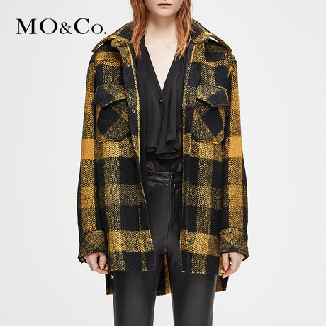 MOCO2018冬季新品翻领格纹衬衫外套MA184COT107 摩安珂商品大图