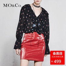 摩安珂 上衣MA181TOP105 荷叶边印花雪纺长袖 MOCO春季新品