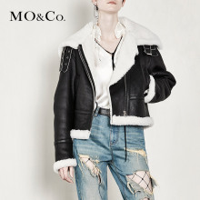 MOCO2017冬季新品短款机车夹克毛绒外套MA174FUR005 摩安珂图片