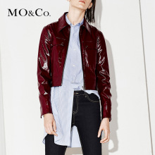 MOCO金属圆环拉链翻领夹克短款漆皮机车外套MA171JKT107 摩安珂图片