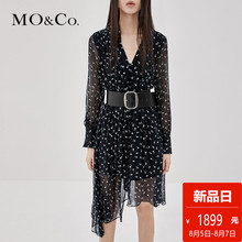 MOCO2018秋季新品V领飘带真丝碎花连衣裙MA183DRS104 摩安珂图片