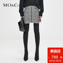 MOCO2018秋季新品拉链门襟短裙格纹半身裙MT183SKT102 摩安珂图片