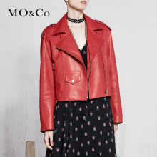 MOCO2018春季新品短款机车羊皮绑带夹克MA181LET003 摩安珂图片