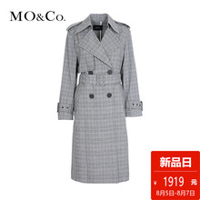 MOCO2018秋季新品复古格纹中长款风衣外套MT183COT106 摩安珂图片