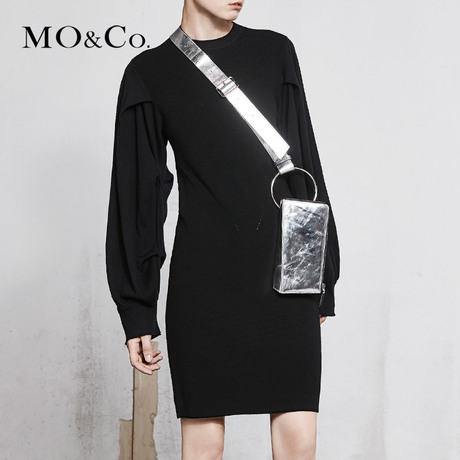 MOCO2018春季新品抽褶一件式针织连衣裙MA181DRS304 摩安珂商品大图
