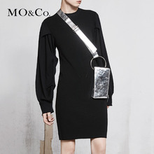 MOCO2018春季新品抽褶一件式针织连衣裙MA181DRS304 摩安珂图片