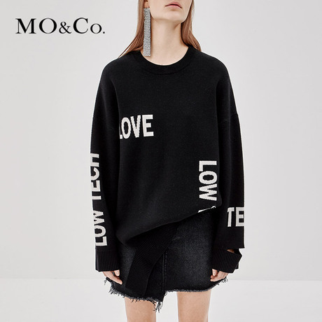 MOCO2018秋季新品个性字母套头羊毛毛衣MA183SWT305 摩安珂商品大图