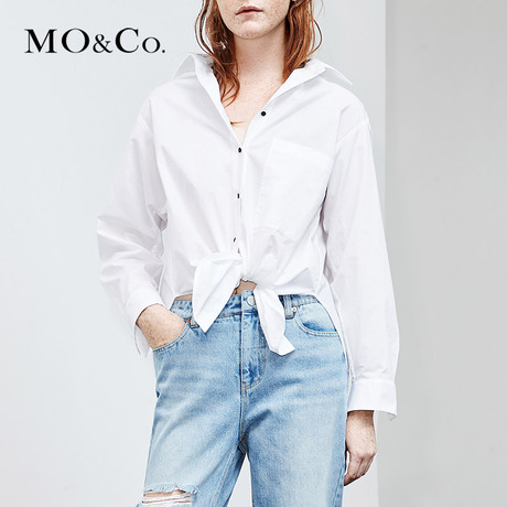 MOCO2018夏季新品翻领撞色纽扣字母标语衬衫MA182SHT106 摩安珂商品大图