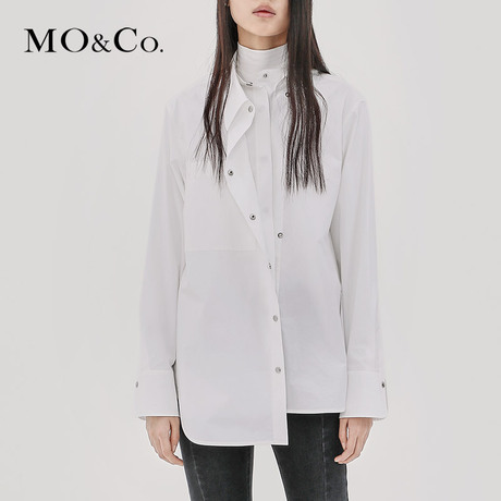 MOCO2018秋季新品个性翻领暗扣白衬衫MA183SHT112 摩安珂商品大图