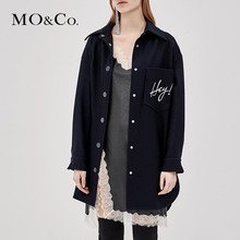 MOCO2018秋季新品翻领暗扣字母毛呢外套MA183COT112 摩安珂图片