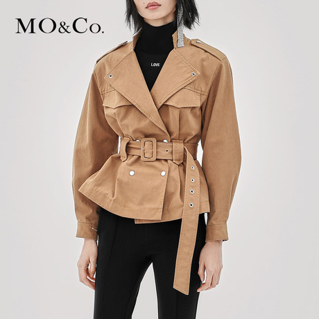 MOCO2018秋季新品个性方扣束腰翻领夹克外套MA183JKT111 摩安珂商品大图