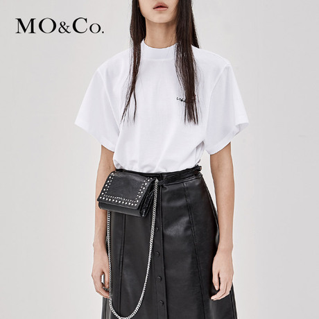 MOCO2018秋季新品宽松玫瑰字母刺绣T恤MA183TEE219 摩安珂商品大图