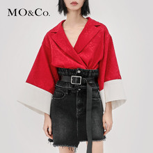 MOCO2018秋季新品翻领假口袋机车腰带花纹外套 MA183JKT117摩安珂图片