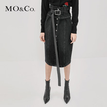 MOCO2018秋季新品纽扣门襟纯棉洗水牛仔裙MA183SKT402 摩安珂图片