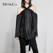 MOCO2018春季新品一字肩松紧带露肩V领上衣MA181TOP207 摩安珂图片