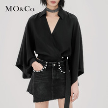MOCO2018秋季新品短款和服开襟金属扣系带上衣 MA183SHT110摩安珂图片