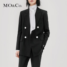MOCO2018秋季新品翻领垫肩双排扣西装外套MA183JKT106 摩安珂图片
