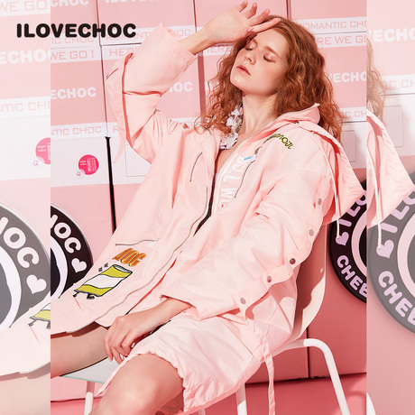 ILOVECHOC我爱巧克力春季新品时尚潮女装连帽风衣修身外套女长袖商品大图