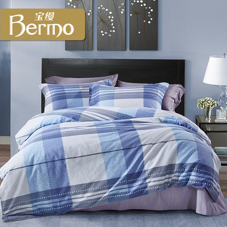 宝缦四件套全棉英伦条格印花1 5m床单被套床上用品时尚雅居 宝缦家纺旗舰店