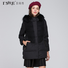 艾尚雪专柜正品简约设计师拼接韩版淑女气质包臀中长款羽绒服外套图片