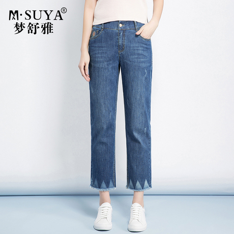 梦舒雅女裤宽松直筒牛仔裤女舒适棉弹2018夏季薄款时尚简约九分裤商品大图