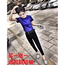 社会女t恤精神两件套 破洞牛仔裤 快手红人黑暗萝莉同款 社会女套装